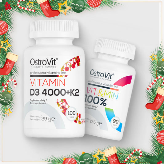 Combo 2 hũ Ostrovit Vitamin D3 4000+ K2 (110 viên) & Ostrovit Vit&Min (90 viên) - Mua Kèm Tháng 12